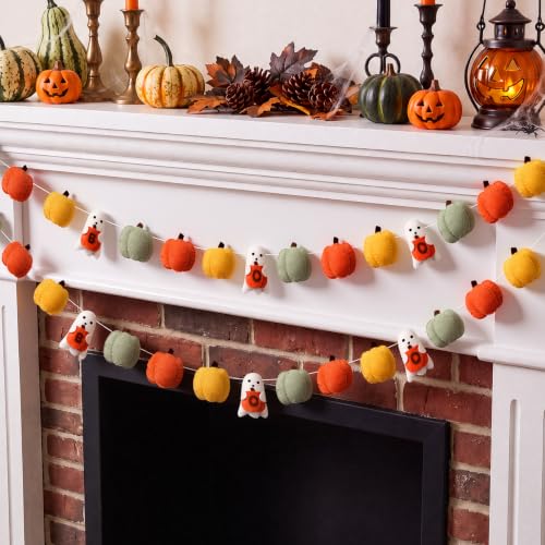 Halloween Felt Garland Set - Boo Ghost Pumpkin Banner, Orange, 16.4 ft