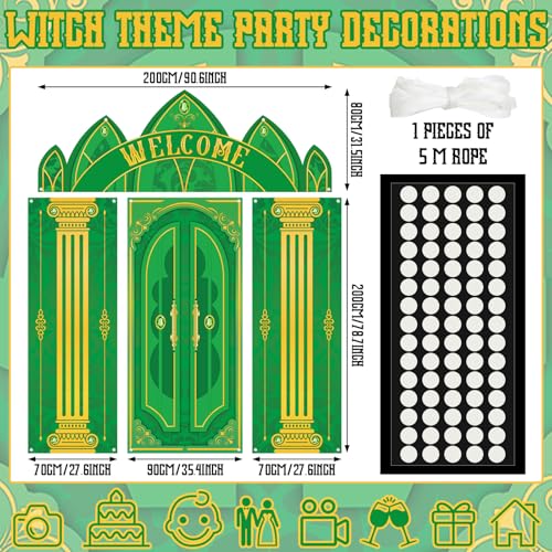 Witch Theme Green Castle Door Cover Set - Fairytale Backdrop for Halloween Party Decorations