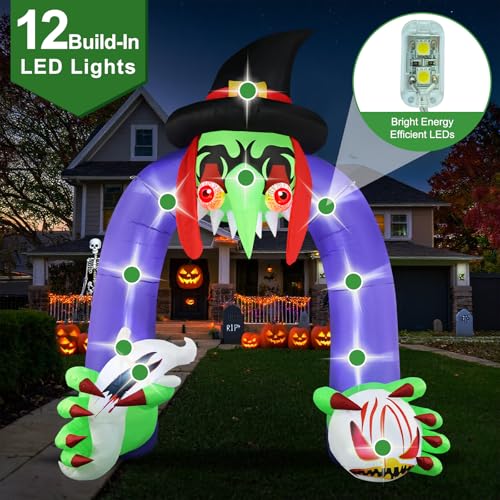 Giant 11Ft Creepy Witch Arch Inflatable Halloween Decoration – Outdoor Decor with LED Lights & Waterproof Design - Variation: Witch Arch