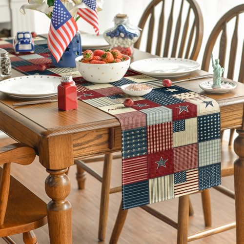 Fourth of July Table Runner 13x120 Inch - Patriotic Stars and Stripes Decor for Kitchen & Dining