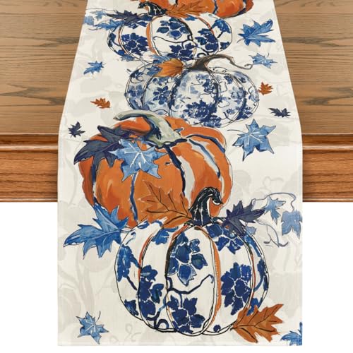 Blue 13x72 Inch Fall Table Runner - Polyester Home Decor for Dining & Parties