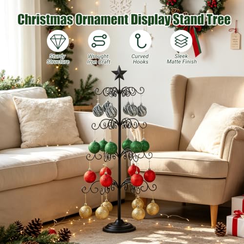 Black 4-Tier Metal Ornament Display Tree Stand for Christmas & Holiday Decor