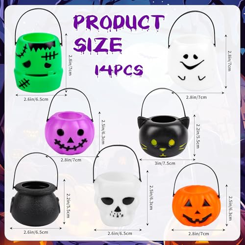 Mini Halloween Candy Buckets Set of 14 with Handle - Pumpkin Ghost Skull Design