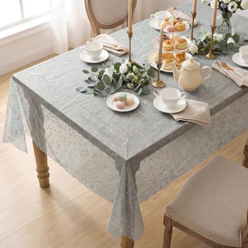 Horaldaily Grey Silver Rectangular Tablecloth 60x120 Inch for Home Dining