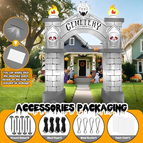 Kalolary 10FT Cemetery Halloween Inflatable Archway - Spooky Haunted Yard Decor