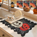 Scalloped Halloween Dish Drying Mat - Spooky Pumpkin Black, 12x20 Inches - Halloween Scary Pumpkin