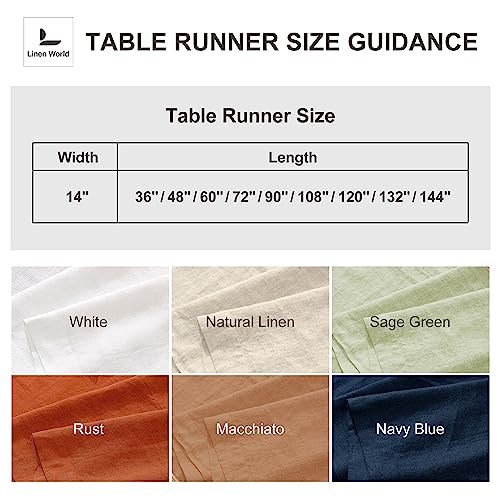French Linen Table Runner 14x108 Inches - Macchiato, Machine Washable, Elegant Fall & Wedding Decor