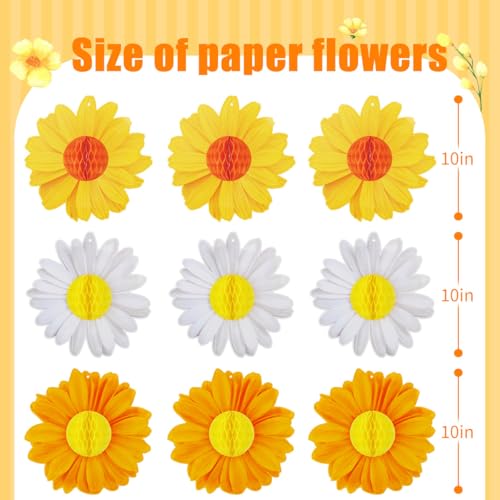 Spring Party Decorations Flower Pack of 9 - Yellow Orange White Daisy Bloom