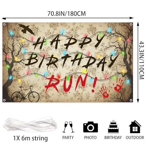Brown Happy Birthday Backdrop - Spooky Forest Theme for Halloween Party