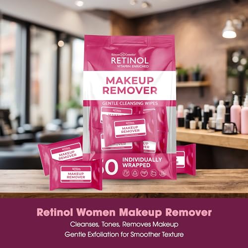 Retinol Makeup Remover Wipes - 30 Individually Wrapped Face Cleansing Cloths
