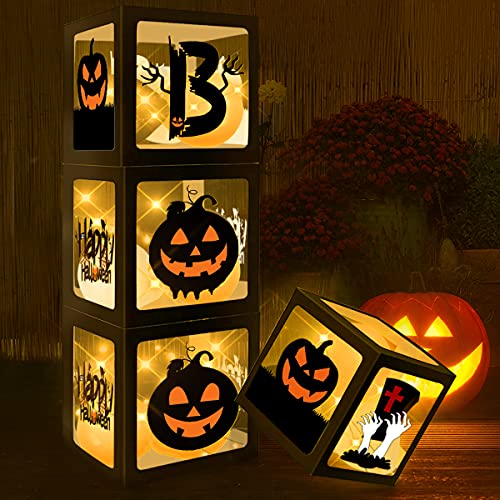 Halloween Party Decorations Balloons & Light Box Set - 4 LED String Lights, Pumpkins & Ghosts