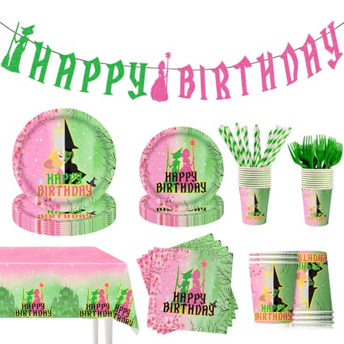 122Pcs Witch Party Supplies Pink and Green Birthday Decorations - Mixed Set