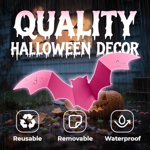 Pink Bat Halloween Decor 48Pcs Spooky Wall Stickers for Party & Outdoors - REMOVABLE