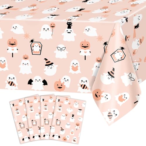 Halloween Tablecloth 4 Pcs 108x54 Inch Orange Boo Theme Disposable Plastic