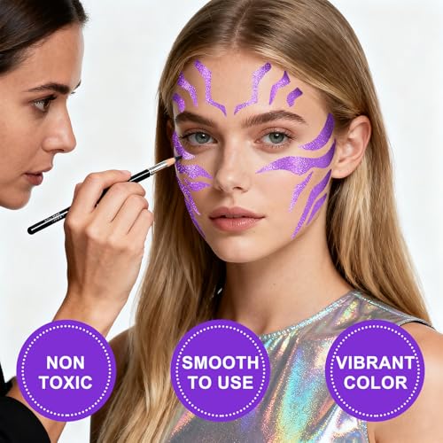 Anime Purple Temporary Tattoo Stencils & Markers Set for Cosplay & Body Art