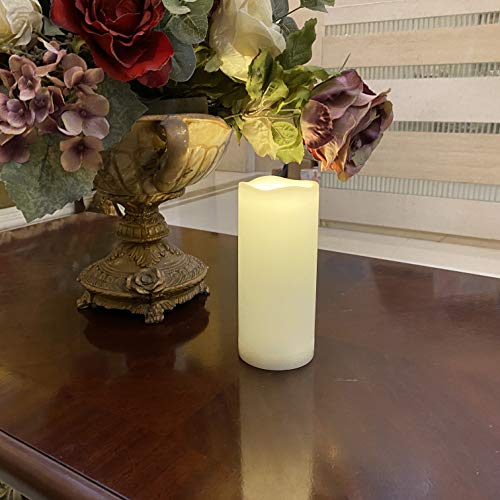 White 3x7 Inch Outdoor Flameless LED Pillar Candles with Remote & Timer - 2 Pack