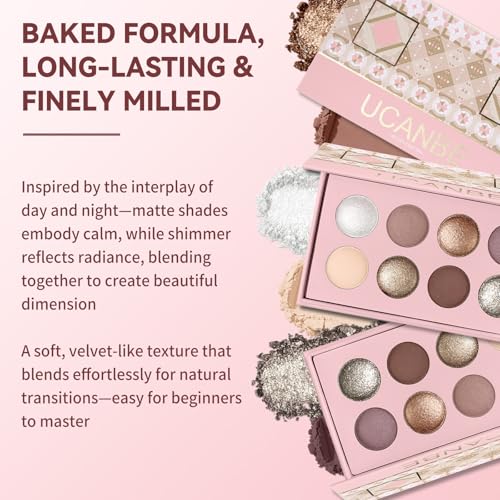 UCANBE Baked Eyeshadow Palette Set - Matte & Shimmer Neutral Tones, Long-Lasting (02 Matte & Shimmer)