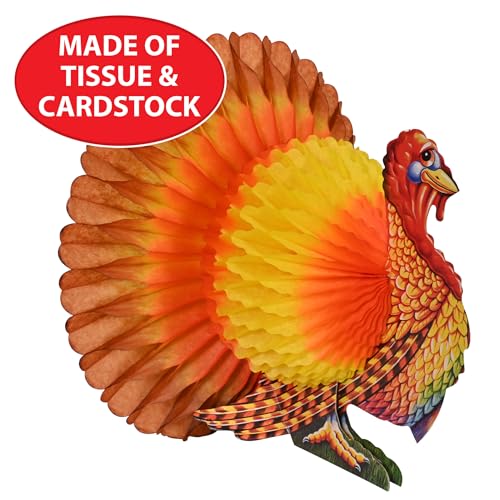 Thanksgiving Tissue Paper Turkey Centerpieces - Set of 3 Autumn Fall Decor