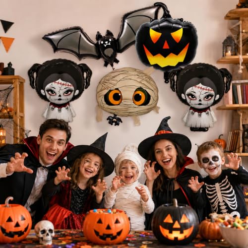 Halloween Foil Balloons Set - Mummy Bat Pumpkin Horror Doll 5 pcs
