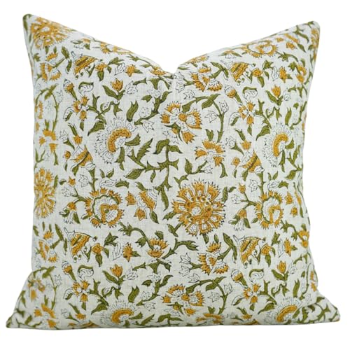 20x12 Inch Handmade Block Print Viscose Linen Throw Pillow Cover Yellow