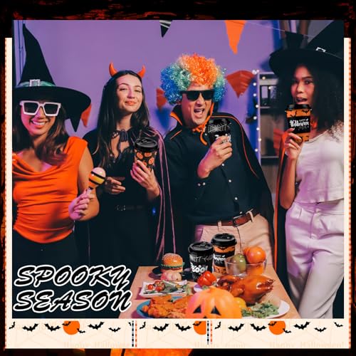 Halloween Disposable Coffee Cups Set - 12 oz with Lids, Sleeves & Straws - 100 Pack