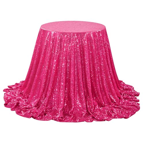 Fuchsia Sequin Tablecloth 60x102 Inch Rectangular Sparkly Party Decor