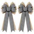 Black White Stripe Halloween Fall Bows - 2 Pcs Rustic Wreath Decorations - Variation of Black White