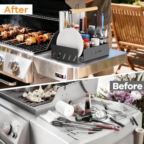 BBQ Grill Caddy with Paper Towel Holders & Utensil Compartments - Color C