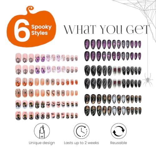 Halloween Reusable Fake Nails - Gothic Cute Terrifying 144PCS Colorful1