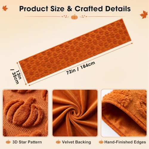Caramel Fall Table Runner with 3D Pumpkin Decor - 13x72 Inch Autumn Thanksgiving