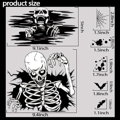 Halloween Window Clings Decorations Skeleton & Bat Stickers - White, 4 Sheets