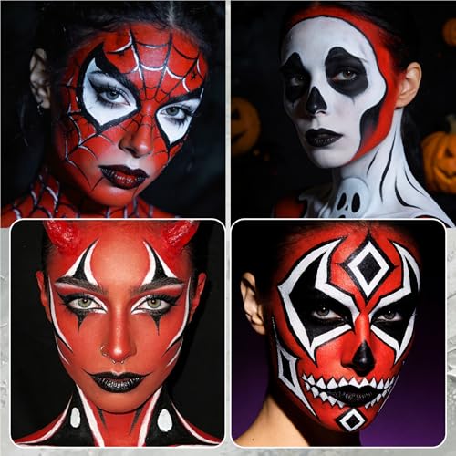 3-Pack Oil-Based Face & Body Paint Sticks - Black White Red, Vegan, Waterproof, Creative Makeup