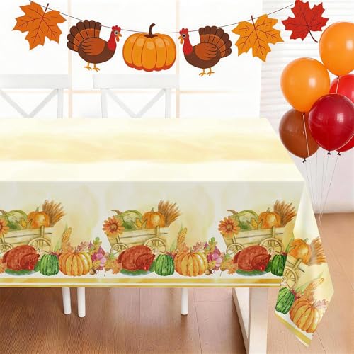 Childom 3 Pack Thanksgiving Plastic Tablecloths 54x108 Inch - Fall Harvest Decor