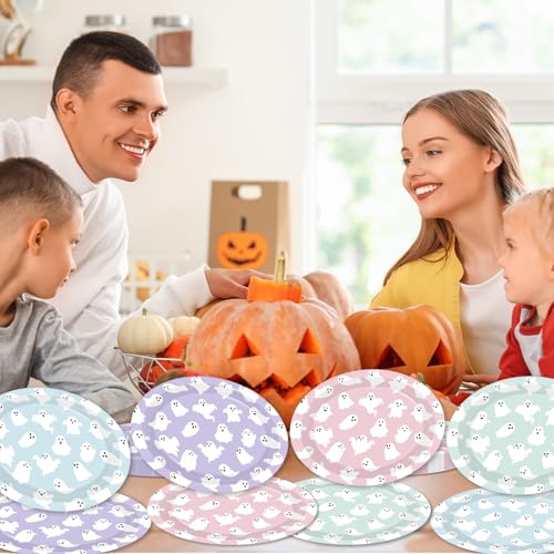 Pastel Ghost Paper Plates Set for Halloween Parties - 52 Pieces