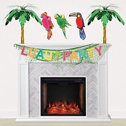 Tropical Palm Tree Cascade Centerpieces - 3 Pack, Metallic Green & Gold Table Decorations for Summer & Luau Parties