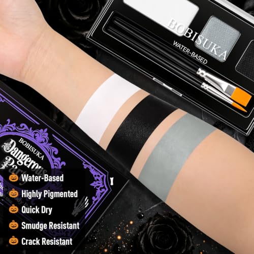 Skeleton Face Paint Kit 3 Colors Water-Activated Halloween Cosplay Makeup - Black White Gray - Variation 04