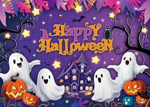 Halloween Backdrop 8x6FT Spooky Pumpkin Castle Cartoon Photo Background Kids Adults
