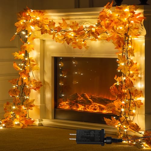 Yellow 66ft Maple Leaves Fall String Lights - 200 LED Autumn Decor for Indoor & Outdoor Halloween Thanksgiving