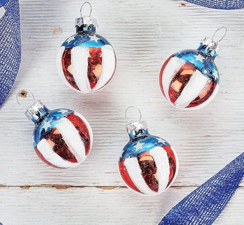 Patriotic Americana Glass Ornaments - Handcrafted Red White & Blue Holiday Decor, 12-Piece Set