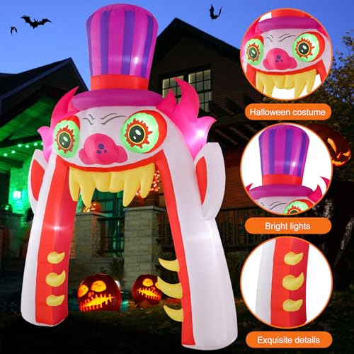 13ft Clown Arch Halloween Inflatable Decoration with LED Lights for Outdoor Lawn Garden - Spooky Party Yard Decor