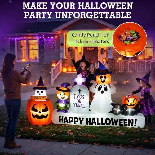 9 FT Halloween Inflatable Ghost Pumpkin Witch Tombstone Cat with Multicolor Variations