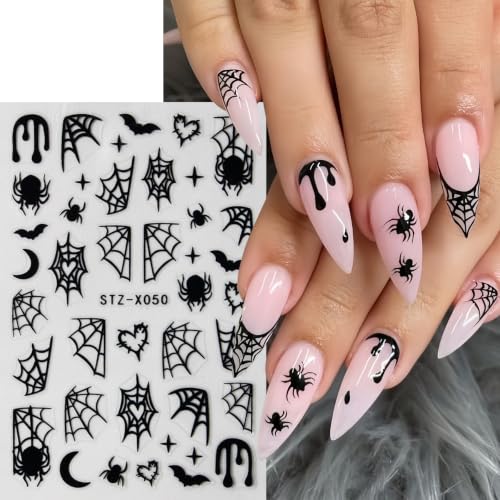 Halloween Spider Nail Stickers - 6 Sheets Self-Adhesive Nail Decals with Web & Spider Design - Variation Halloween06