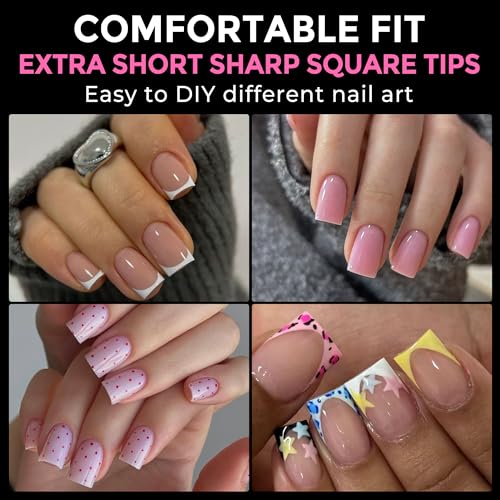UNA GELLA Extra Short Sharp Square Nail Tips 216Pcs - Precise Fit & Pre-Buffed Clear Fake Nails for DIY & Salon Manicure