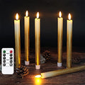 Gold Flickering Flameless Taper Candles with Remote & Timer - 6 Pack
