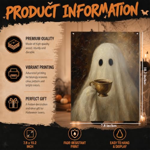 Halloween Ghost Wall Decor Sign for Coffee Bar - Spooky Hanging Sign