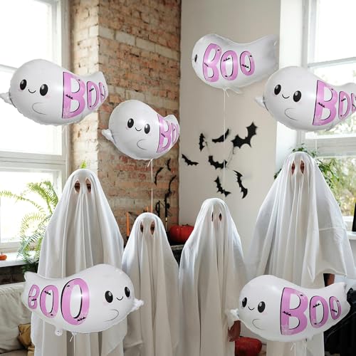 White Ghost Foil Balloon Set for Halloween Party Decorations - 6 Pack
