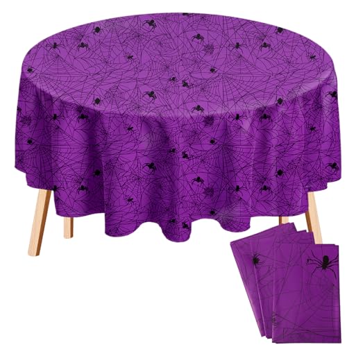 Purple 3-Pack Halloween Round Plastic Tablecloths 84 Inch