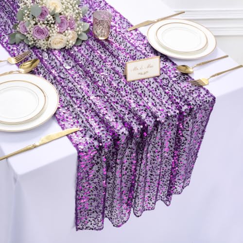 Dark Purple 10FT Sequin Table Runner for Halloween Party Decor - QueenDream