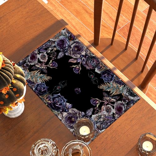 Halloween Placemats Gothic Skull Table Mats 12 x 18 Inch - Day of the Dead Roses Decor