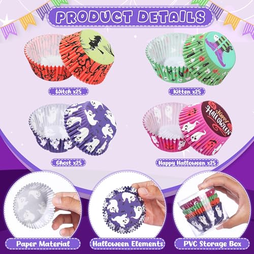 Halloween Cupcake Liners Set - Witch and Ghost Pattern, Style B, 100 Pieces